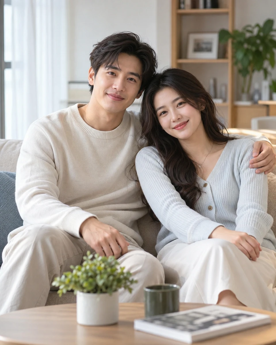 Ảnh AI minh họa Cặp đôi đời thường: Hai người trưởng thành, Căn hộ studio sáng