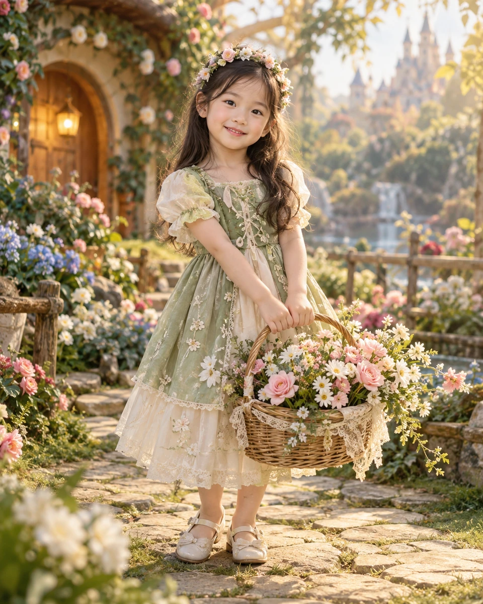 Ảnh AI minh họa Bé trong thế giới cổ tích: Đồ cổ tích trẻ em kín đáo thoải mái, Vườn cổ tích
