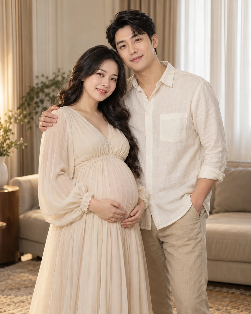 Ảnh AI minh họa Mẹ bầu cùng chồng: Hai người trưởng thành, Studio ấm